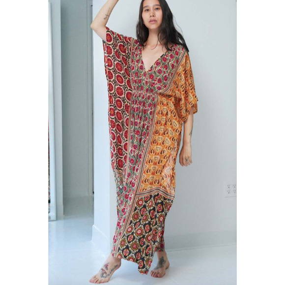 Rujuta Sheth Marie Cinch Kaftan Dress Mosaic Print One Size Viscose Boho Flowy - Picture 1 of 10